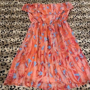 MM Couture Chiffon Silky Hot Coral & Blue Dress